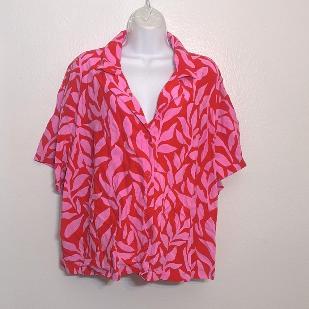 A New Day Pink and White Boxy Button Down Shirt